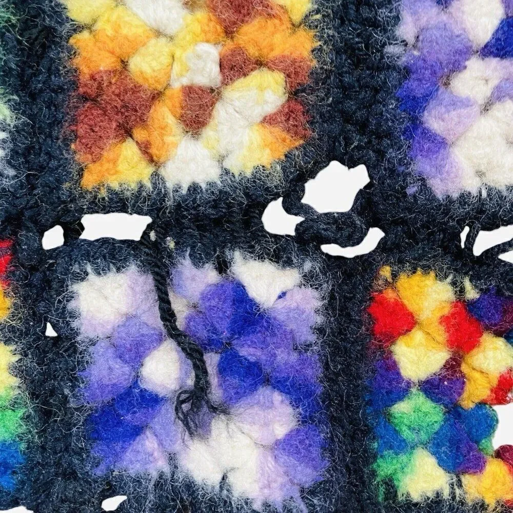 Vintage Handmade Crochet Colorful Granny Square Afghan Throw 35 x 34 Couch Sofa